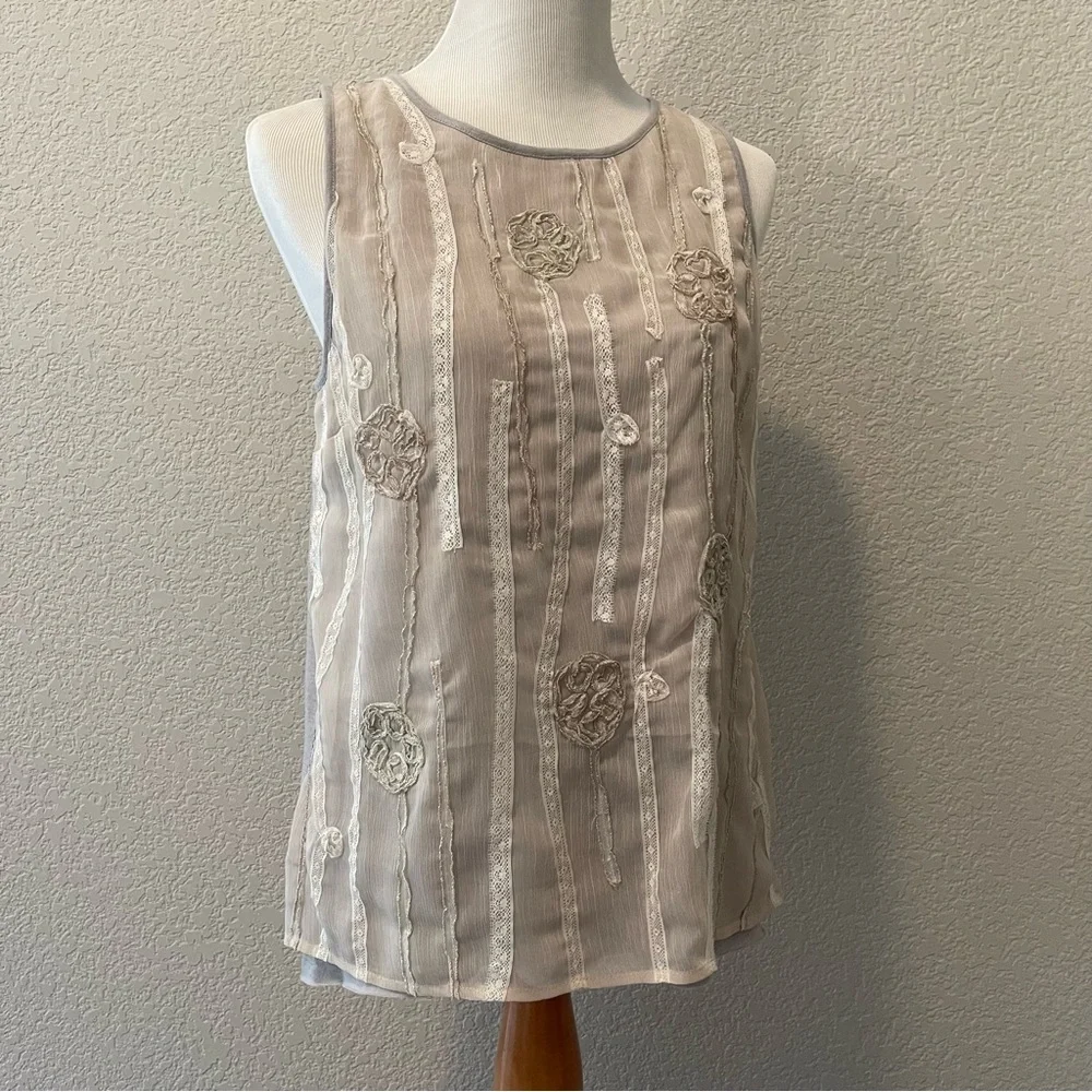 E by Eloise Floral Overlay Tank Top, Gray, medium - Picture 1 of 7